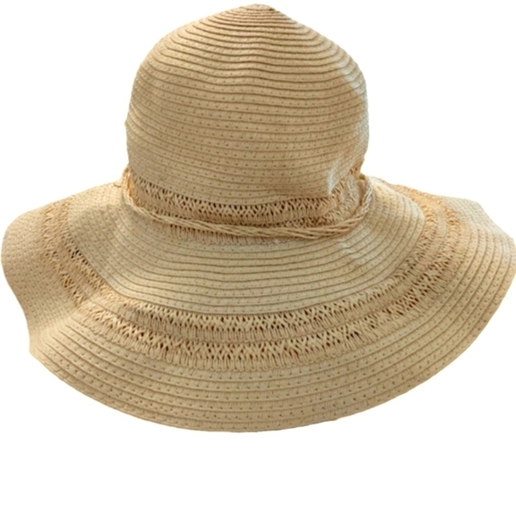 FLOPPY Rafia Straw Hat New Hello Sunshine Wide Brim Beach Jacobson Vintage Tan - Picture 4 of 11